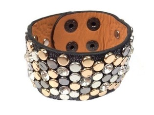 Lyxigt Brett Armband Svart med Nitar & Strass (1 st)