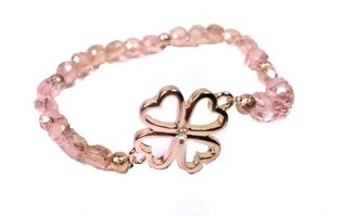Ibiza-armband Rosa Fyrklöver - Elastiskt (1 st)