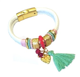 Ibiza-armband Vitt med Tofs & Hjärta (1 st)