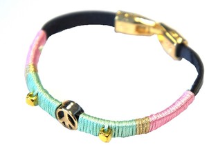 Ibiza Look Armband med Fredsm&auml;rke Rosa/Mint (1 st)