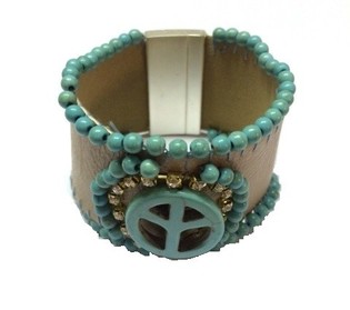 Ibiza-armband Taupe/Turkos Peace (1 st)