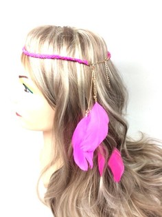 Fl&auml;tat h&aring;rband med fj&auml;drar fuchsia (1 st)