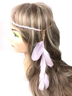 Flätat hårband med fjädrar rosa (1 st)