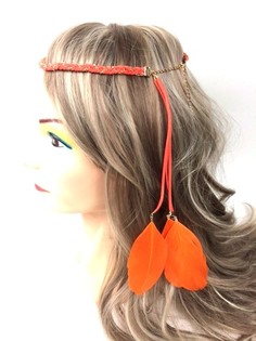 Flätat hårband med fjädrar Orange (1 st)