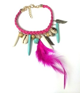 Ibiza-armband fuchsia med snäcka & tand (1 st)