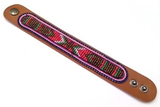 Aztek läderarmband med blå strass (1 st)