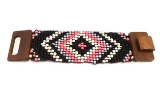 Ibiza-armband aztek träspänne rosa/svart (1 st)
