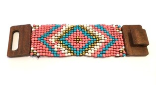 Aztek-armband med Träspänne Blå/Rosa (1 st)