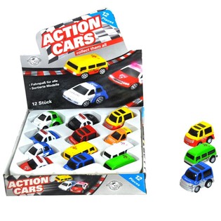 DIE CAST METALLBILAR MED FRIKTIONSDRIFT I DISPLAY (12 st.)