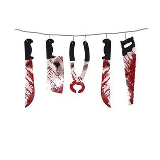 HALLOWEEN-DEKORATION GIRLANG MED BLODIGA KNIVAR &ndash; 180 CM L&Aring;NG (6-pack)