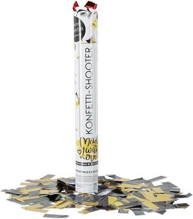 Konfettikanon &ndash; F&auml;rg: Svart-Gul - 40 cm - Partypopper (10-pack)