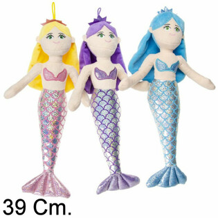Stor mjukis sjöjungfru / Mermaid docka 39 cm - Mixade färger (12 st)