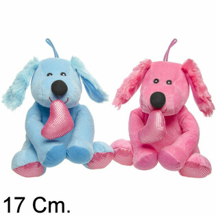 PLYSCHHUND MED HJ&Auml;RTA - 17 CM - MIXADE F&Auml;RGER (12 st)