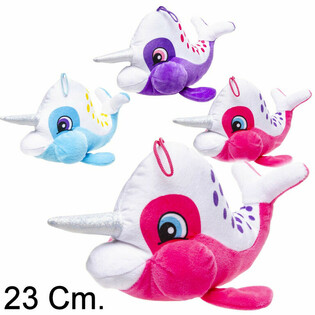 Gosedjur Narval med Horn - 23 cm - Mixade Färger (12-pack)