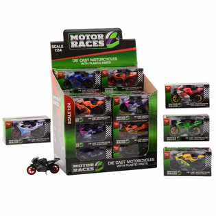 SUPER SPORT MOTORCYKEL DIE CAST, SKALA 1:24 I DISPLAY (24 st)