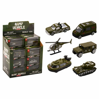 Die Cast - Mix Militärfordon, Skala 1:64 i Display (24 st)