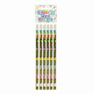 6-delat set med pennor och suddgummin bondgårdsdjur - Display (24 set)