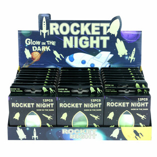 GLOW IN THE DARK RAKET RYMDEN F&Ouml;R TAKET I DISPLAY (24 st)