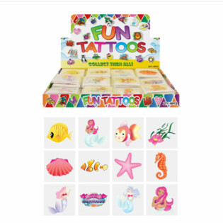 FUN TATTOOS - MODELL: SJÖJUNGFRU / MERMAID, 12 Tatueringar per pack I DISPLAY (48 st)