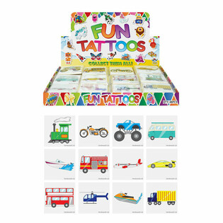 FUN TATTOOS - MODELL: FORDON, Varje pack 12x Tatueringar I DISPLAY (48 st)