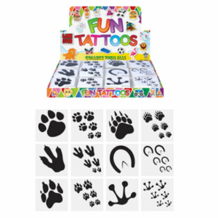 ROLIGA TATUERINGAR - MODELL: DJURSPÅR, Varje paket 12x Tatueringar I DISPLAY (48 st.)