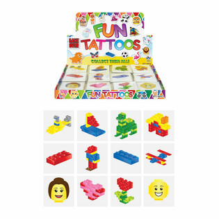 ROLIGA TATUERINGAR - MODELL: BYGGKLOSSAR, Varje f&ouml;rp. 12x Tatueringar I DISPLAY (48 st.)