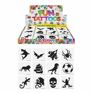 FUN TATUERINGAR - MODELL: POJKAR, Varje förpackning 12x Tatueringar I DISPLAY (48 st.)
