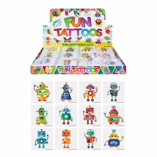 ROOLIGA TATUERINGAR - MODELL: ROBOT, Varje paket inneh&aring;ller 12x Tatueringar I DISPLAY (48 st.)