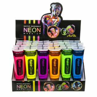 NEON Glow in the Dark Ansiktsf&auml;rg - Blacklight Aktiv (Display 24 st)