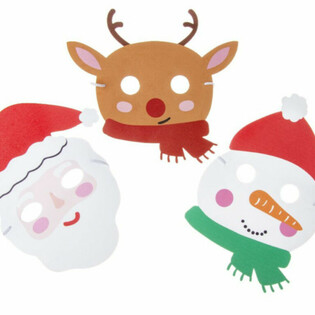 Mix av Julmasker i Skumplast - Tomte, Ren & Snögubbe (48 st)