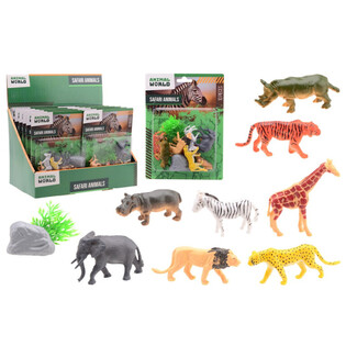 ANIMAL WORLD - SAFARI DJURLEKSET 10 DELAR PÅ KORT - I DISPLAY (12 st)