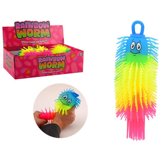 RAINBOW PUFFER WORM BOLL - 22CM - MIXADE FÄRGER - I DISPLAY (24 st)