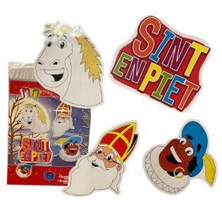 SINTERKLAAS SINT & PIET - 4-DELAT DUBBELSIDIGT DEKORATIONSSKYLT-SET (6 st.)