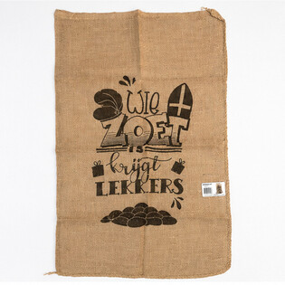 STOR SINTERKLAAS JUTESÄCK - MED TEXT: WIE ZOET IS KRIJGT LEKKERS - Ca 60 x 100 cm (1 st)