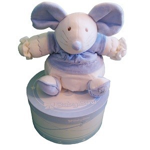 Baby Bow Gosedjur i Presentask - Modell 15 (Mus, Bl&aring;/Vit)